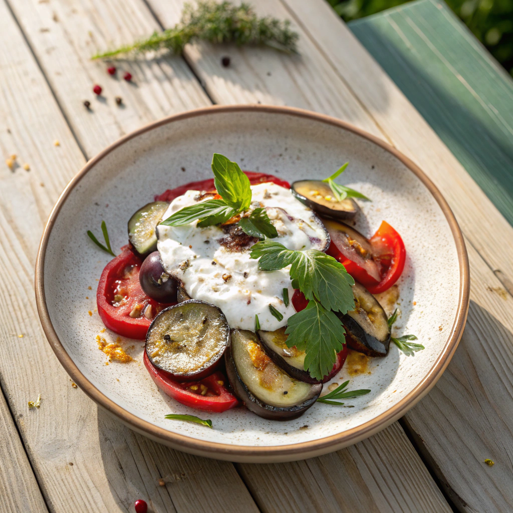 Yoğurtlu Patlıcan Salatası tarifi, fırınlanmış patlıcan ve yoğurdun dengeli buluşması